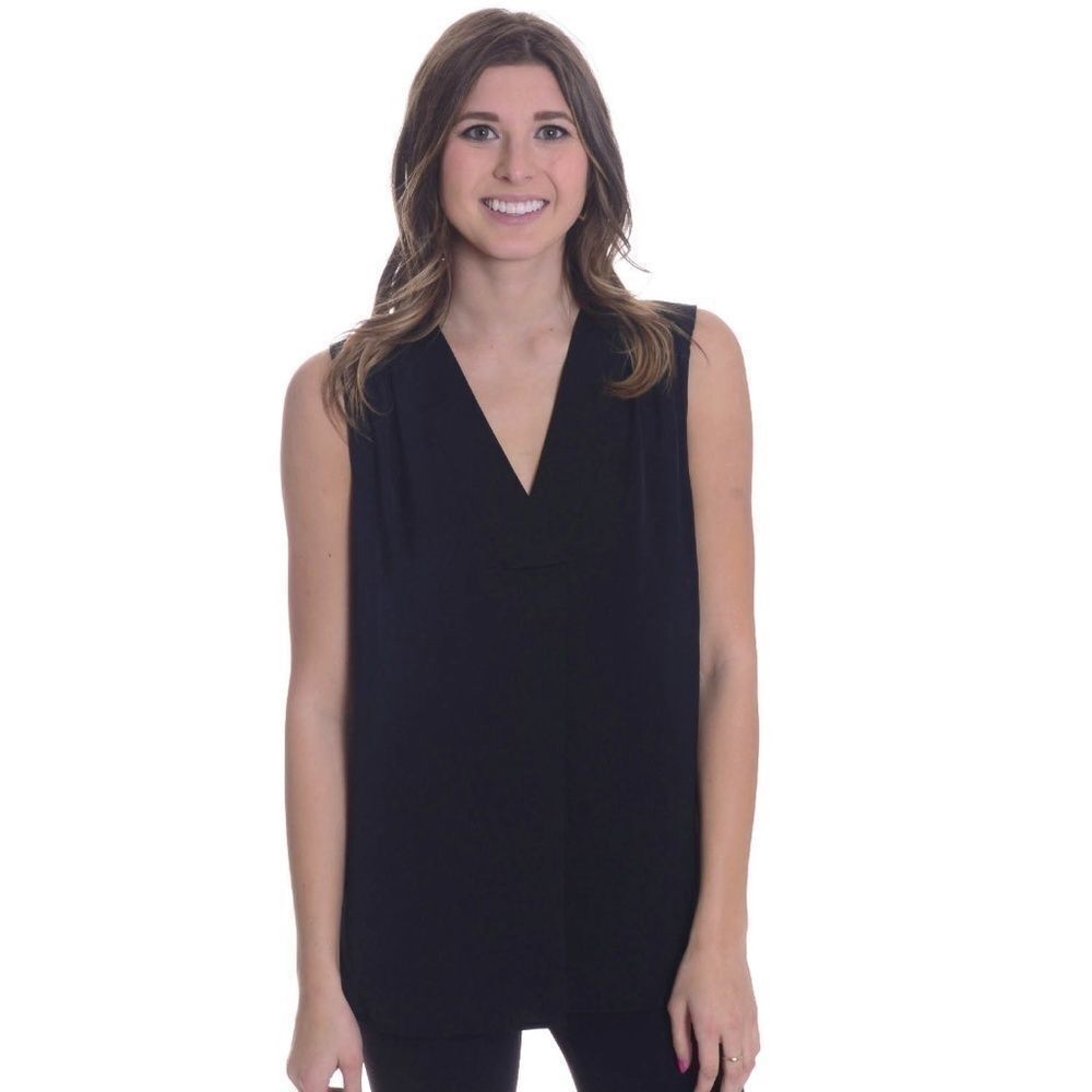 NEW Vince Smocked Shoulder V-Neck Silky Blouse